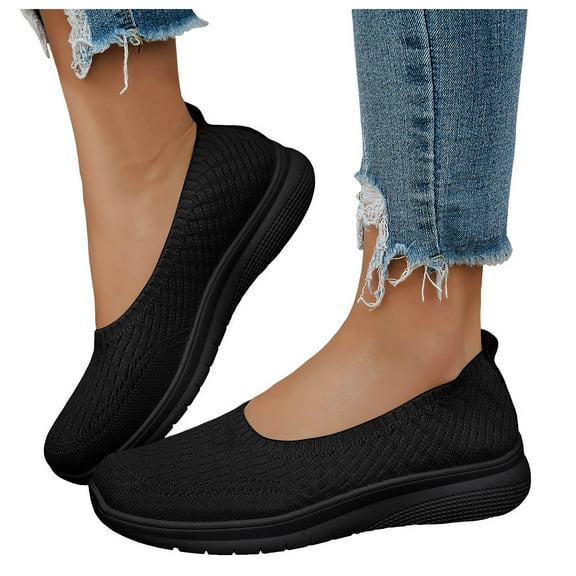 Women's Orthopedic Platform Slip on Walking Shoes Comfortable Knitted Arch Support Nursing Work Flat Sneakers
