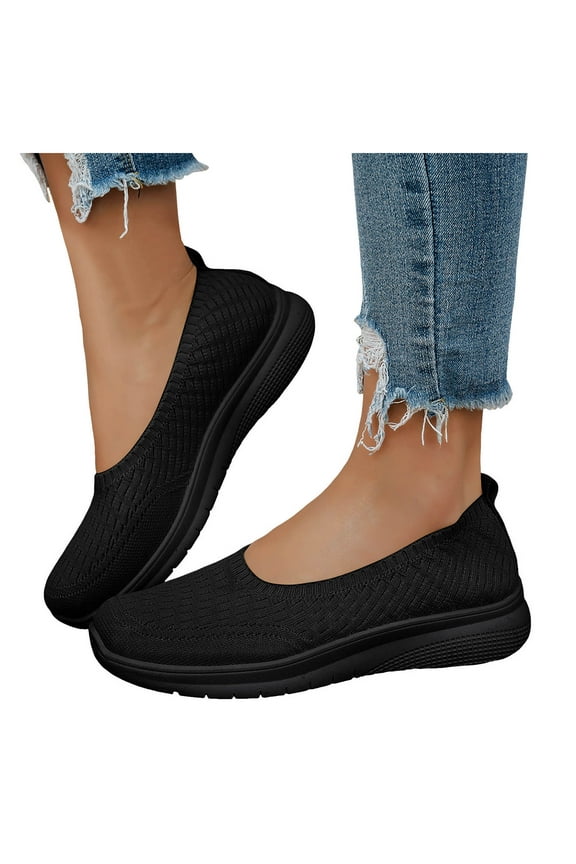 Women's Orthopedic Platform Slip on Walking Shoes Comfortable Knitted Arch Support Nursing Work Flat Sneakers