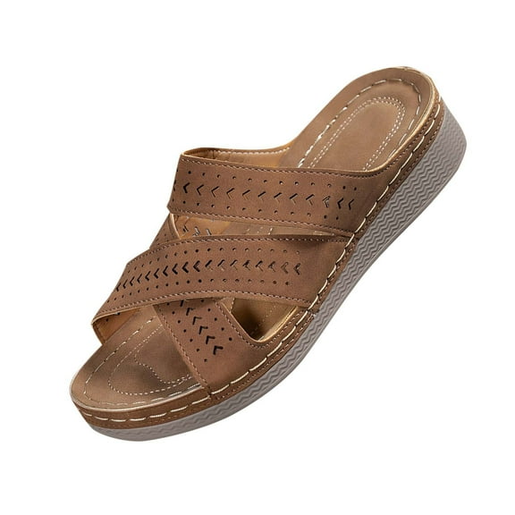 Women's Orthopedic Sandals with Arch Support - Slip-On Wedge Platform Summer Shoes, Non-Slip Beach Shoes & Breathable Design All-Day Brown Women Sandal