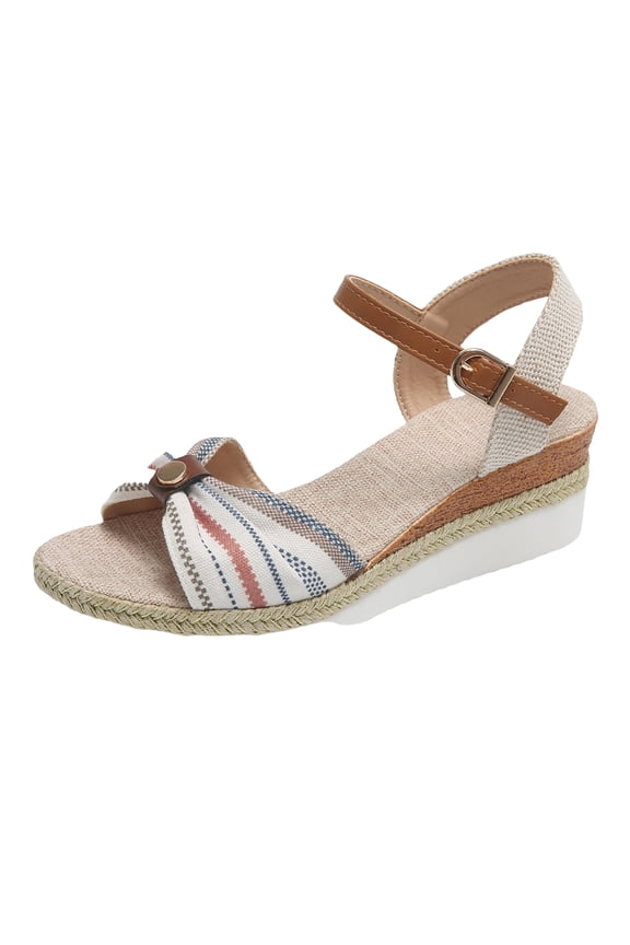 Women's Orthopedic Sandals, Bowknot Rope Sole Open Toe Ankle Strap Espadrilles Platform Wedge Sandals for Women Dressy Summer Watermelon Red 37