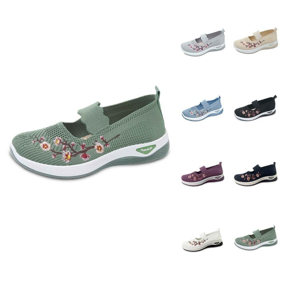 Women's Orthopedic Shoes On Walking Sneakers with Arch Support, Wide Toe Breathable Mesh Shoes Non Lightweight Anti Skid Casual Sneakers for Breathable Embroidered Design