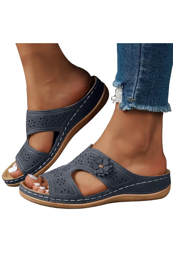 Women's Orthopedic Slides Sandals Boho Flower Comfort Arch Support Wedge Beach Walking Slip on Shoes