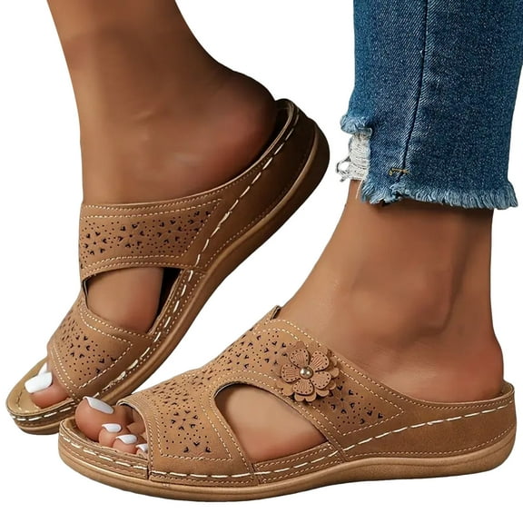 Women's Orthopedic Slides Sandals Boho Flower Comfort Arch Support Wedge Beach Walking Slip on Shoes