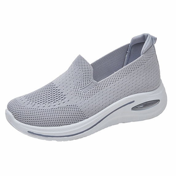 Women's Orthopedic Slip On Sneakers with Air Cushion Lightweight Non Slip Walking Shoes Breathable Stretchy Platform Loafers Gray Size 6