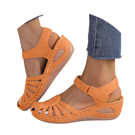 Women's Orthopedic Slope Heel Sandals 2025 Closed Toe Solid Color Fashion Breathable Casual Low Heel Slope Heel Shoes
