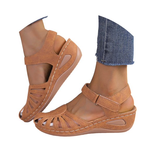 Women's Orthopedic Slope Heel Sandals 2025 Closed Toe Solid Color Fashion Breathable Casual Low Heel Slope Heel Shoes