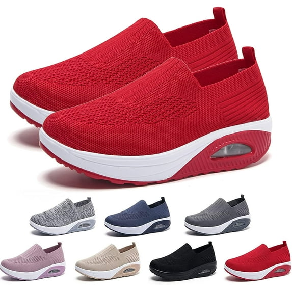 Women's Orthopedic Sneakers, Orthopedic Walking Shoes for Women, Comfortable Air Cushion Orthopedic Sneakers, Orthopedic Slip On Shoes for Women (US 9.5-10,Red)