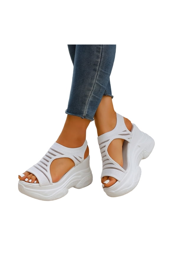 Women's Orthopedic Walking Sandals with Arch Support Open Toe Comfortable Slip On Mesh Athletic Shoes White Size 7