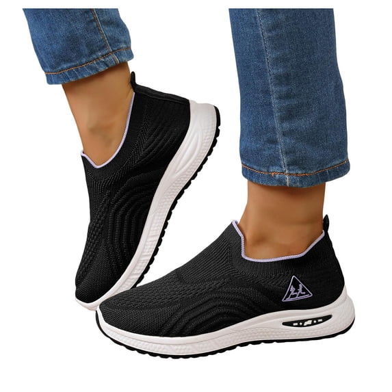 Women's Orthopedic Walking Shoes 2026 Arch Support Antiskid Slip on Running Shoes Breathable Mesh Knit Sneakers Black Size 8.5