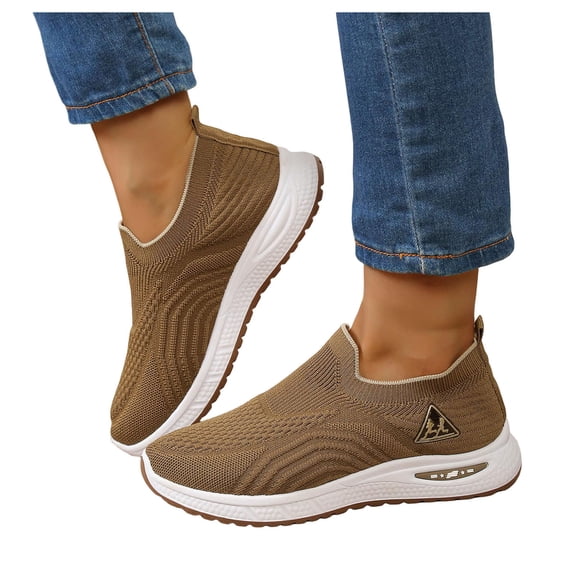 Women's Orthopedic Walking Shoes 2026 Arch Support Antiskid Slip on Running Shoes Breathable Mesh Knit Sneakers Brown Size 6.5