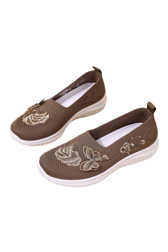 Women's Orthopedic Walking Shoes Printed Mesh Comfortable Soft Sole Non-Slip Summer Sneakers | Brown US Size 6