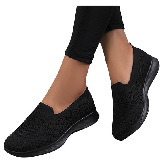 Women's Orthopedic Walking Shoes Wide Width Woven Breathable Workout Gym Slip on Lightweight Arch Support Non Slip Loafers Black Size 9