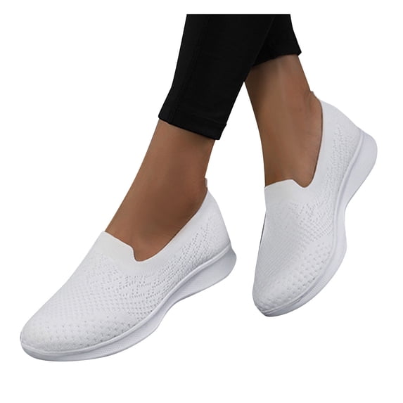 Women's Orthopedic Walking Shoes Wide Width Woven Breathable Workout Gym Slip on Lightweight Arch Support Non Slip Loafers White Size 8