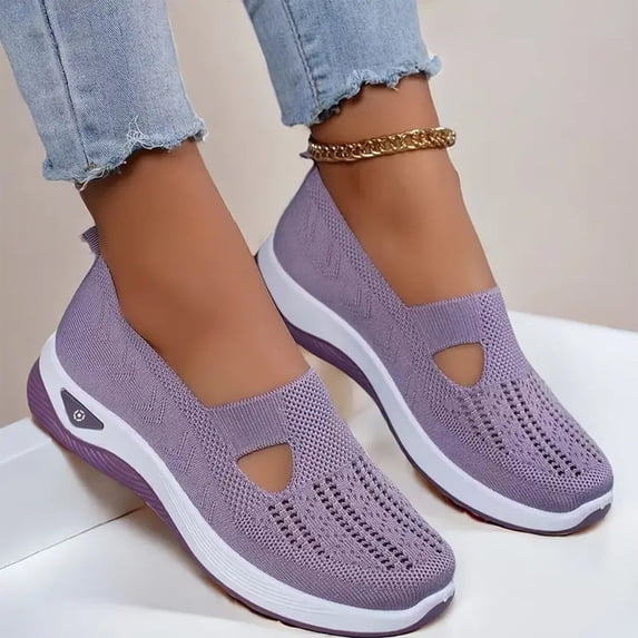 Women's Orthopedic Walking Shoes,Woven Breathable Orthowalkway Womens Sneakers,Lightweight Non-Slip Arch Support Slip on Shoes (Light Purple, 38)
