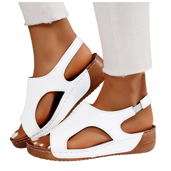 Women's Orthopedic Wedge Dressy Sandals Comfortable Fashion Leather Peep Toe Platform Slingback Sandals