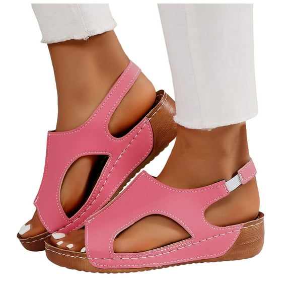 Women's Orthopedic Wedge Dressy Sandals Comfortable Fashion Leather Peep Toe Platform Slingback Sandals