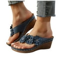 thumbnail image 1 of Women's Orthopedic Wedge Sandals Fashion Flower Leather High Heels Flip Flops Dress Slippers Beach Slides, 1 of 8