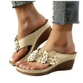 thumbnail image 1 of Women's Orthopedic Wedge Sandals Fashion Flower Leather High Heels Flip Flops Dress Slippers Beach Slides, 1 of 8