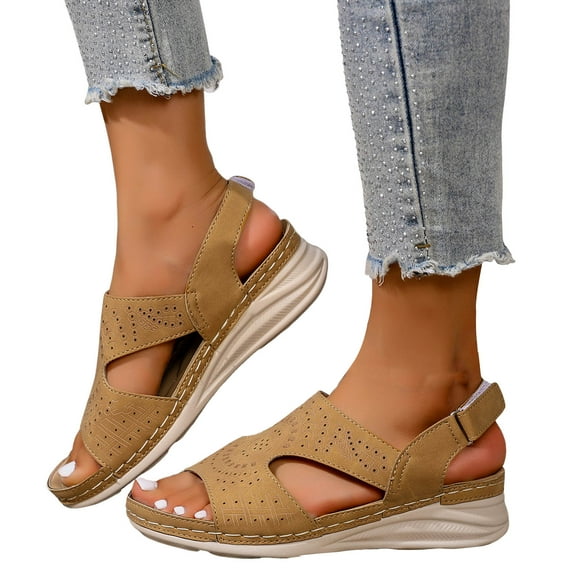 Women's Orthopedic Wedge Walking Sandals Beach Comfortable Arch Support Platform Casual Sandals Adjustable