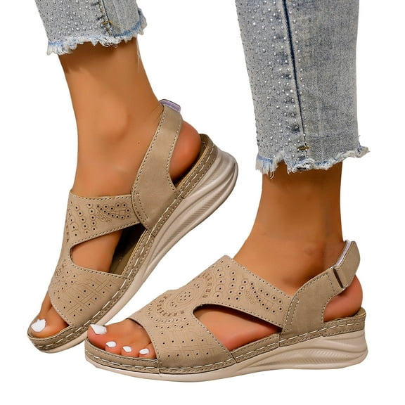 Women's Orthopedic Wedge Walking Sandals Beach Comfortable Arch Support Platform Casual Sandals Adjustable