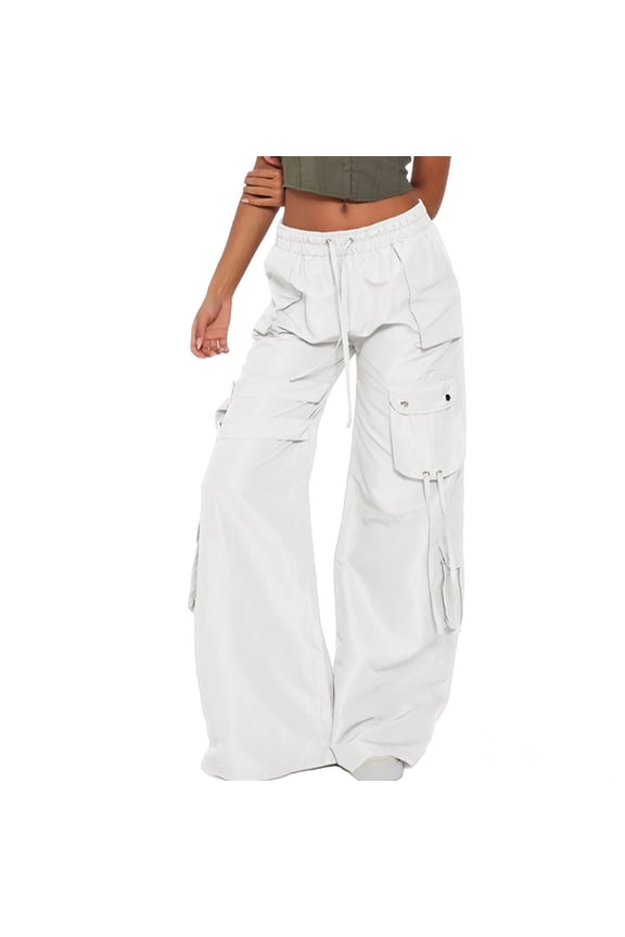 Women's Outdoor Breathable Cargo Pants Women's Multiple Pockets Pull Rope Breathable Sports Work Solid Color Pants Full Length Pants Lightweight Comfortable Cargo Pants for Women
