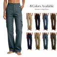 thumbnail image 1 of Women's Outdoor Cargo Pants High Waist Button Closure Straight Leg Hiking Trousers Multi-pocket for Outdoor Work,Streetwear Navy XXL, 1 of 6