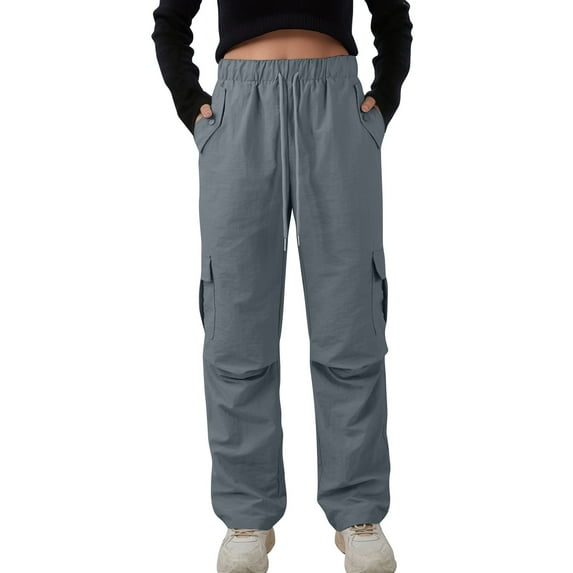 Women's Lightweight Quick-Dry Hiking Cargo Pants High Waisted Water-Resistant Outdoor Joggers with 4 Pockets & Elastic Drawstring Gray XL