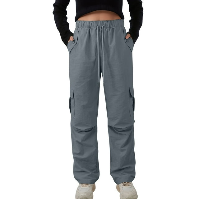 Women's Outdoor Cargo Pants Ultra-Light Waterproof Hiking Joggers with High Waist Elastic Drawstring & Multi-Function Pockets Gray XXL