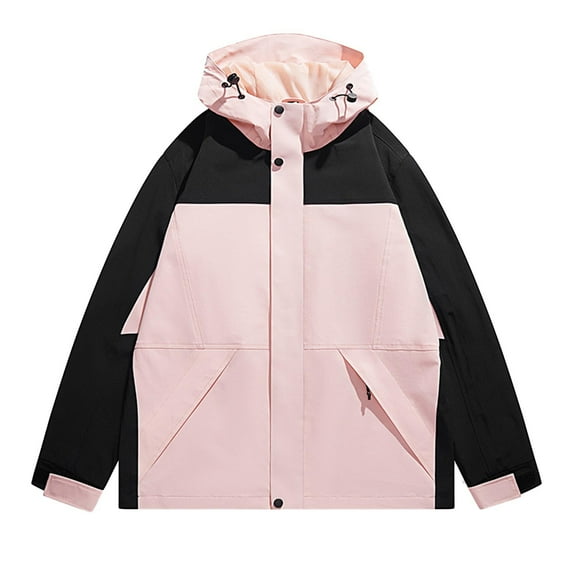 Women's Outdoor Jacket Solid Color Windbreaker Hooded Hiking Coat with Pockets