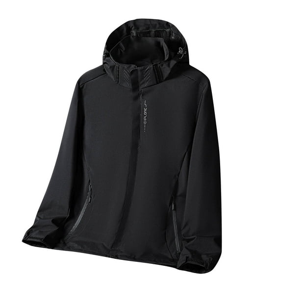 Women's Outdoor Jackets Hooded Zip Button Drawstring Solid Color Cardigan Waterproof Casual Outwear With Zip Pockets (M, Black)