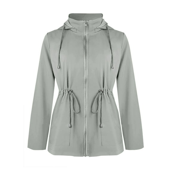 Women's Outdoor Mountaineering Waterproof Hooded Jacket for All Weather , Breathable Raincoat for Hiking and Travel in Spring and Fall,Light Gray,2XL