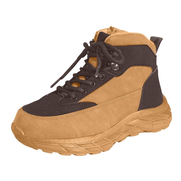 Women's Outdoor Non Slip Hiking Boots Platform Lace Up Casual Shoes Patchwork Color Winter Warm Ankle Boots Brown Size 9