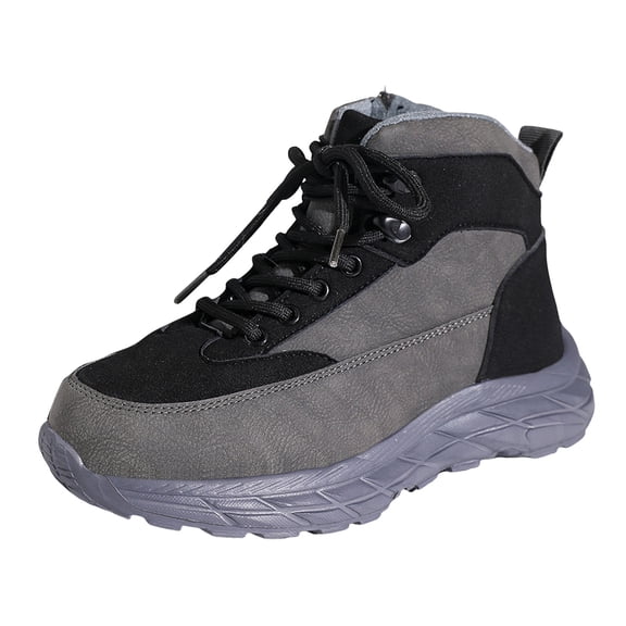 Women's Outdoor Non Slip Hiking Boots Platform Lace Up Casual Shoes Patchwork Color Winter Warm Ankle Boots Gray Size 8.5