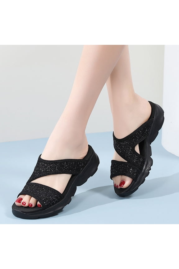 Women's Outdoor Sandals, Beach Shoes, Flip Flops, Elegant, Open Toe Comfortable Leisure Mules, Trendy Summer Slippers(Silver, 6)