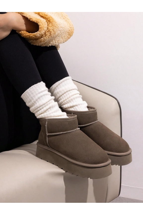 Women's Outdoor & Snow Boots, Genuine Suede, 1.5 Platform, Fuzzy Winter Water Resistant, Mini Ankle Booties, Lightweight, Anti-Slip, Memory Foam, Festival-Friendly
