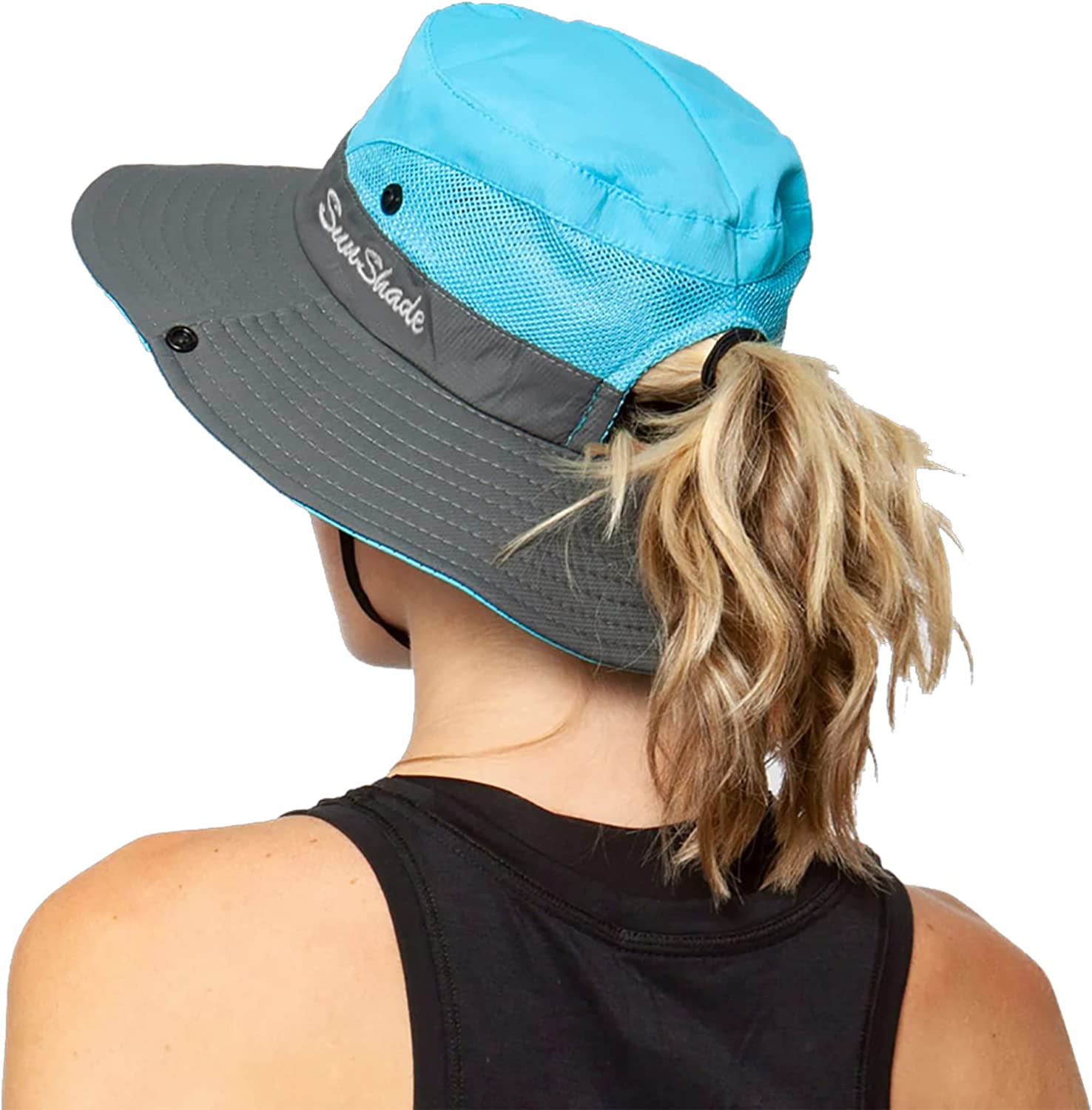 Foldable sun hat women\'s ponytail hole hunting bea Foldable Wide Brim Sun Hat with Ponytail Hole for Barbados  main image 3
