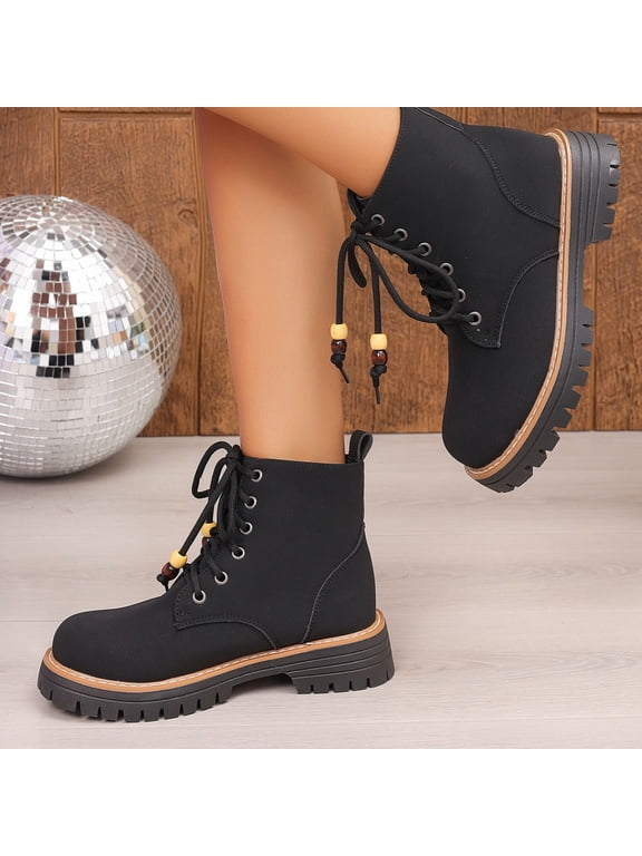 Women's Outdoor Waterproof Hiking Work Boots, Round Toe Lace Up Construction Motorcycle Combat Ankle Boots, Women's 6-inch Waterproof Booties