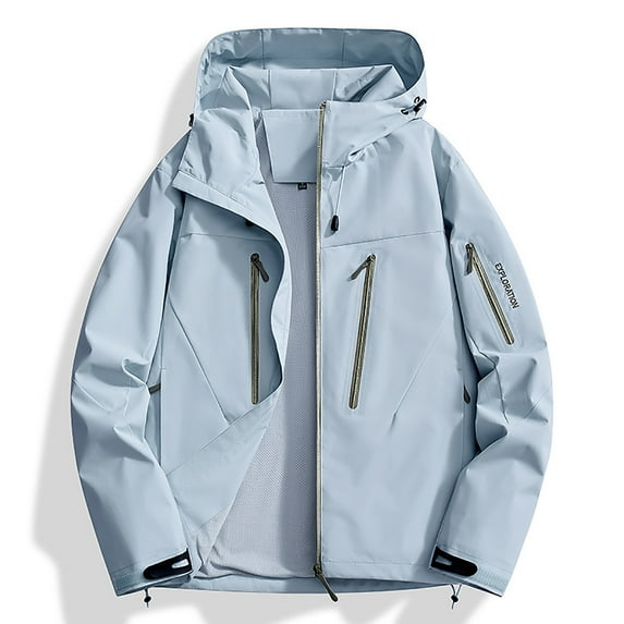 Women's Outdoor Windbreaker Waterproof Raincoat Fleece Lined Jacket Hooded Softshell Outwear Coats with Pocket for Hiking Travel Sky Blue 3XL