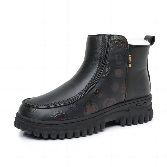 Women's Outdoor Winter Boots Warm Anti-slip Waterproof Genuine Leather Fleece-lined Thickened Casual Skiing Snow Shoes Black 7.5 US