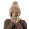 thumbnail image 1 of Women's Outdoors Windproof Scarf Hat, 3 in 1 Winter for Women, Warm Knitted Face Mask Hat Cap Scarf Khaki Free Size, 1 of 2