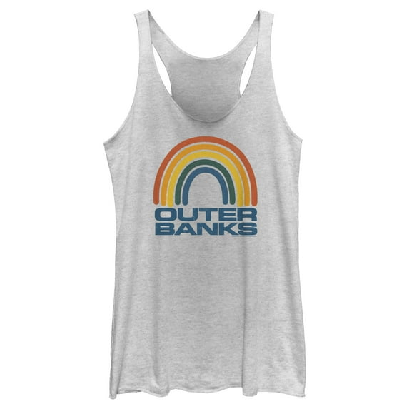Women's Outer Banks Rainbow Logo Racerback Tank Top White Heather Small