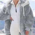 thumbnail image 1 of Women's Outerwear Fuzzy Fleece Jacket Solid Color Hoodie Zipper Plus Size Winter Teddy Coat, 1 of 4