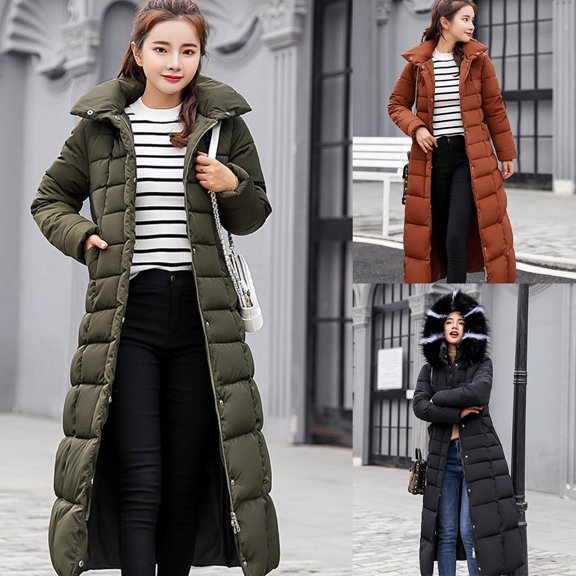 Women's Outerwear Hooded Long Cotton-padded Jacket with Pocket Coats, Faux Fur Trim and Tie Waist for a Stylish Look, in Caramel, Size XXXL