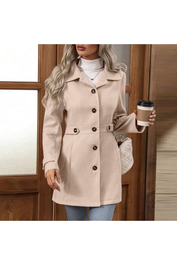 Women's Outerwear with Pockets Plus Size Button Long Sleeve Solid Color Lightweight Vintage Warm Coat Classic Casual Loose Elegant Womenswear for Spring Fall Winter
