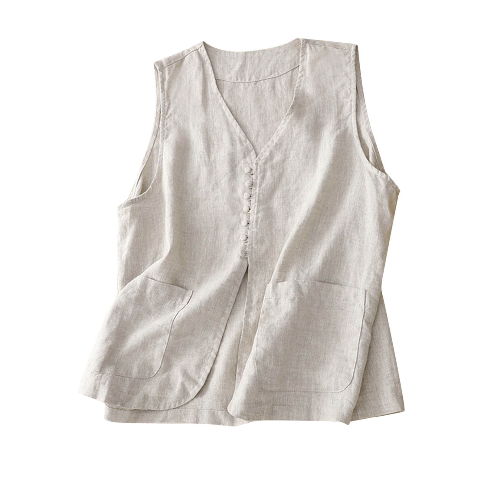 Women's Outerwear Vests Womens Cotton Linen Vest Casual Loose V Neck — free download