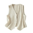 thumbnail image 1 of Women's Outerwear Vests Womens Cotton Linen Vest Casual Loose V Neck Sleeveless Vests Jacke Beige XXL, 1 of 5