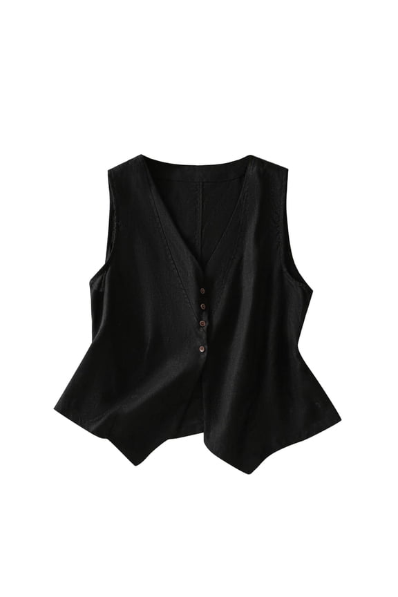 Women's Outerwear Vests Womens Cotton Linen Vest Casual Loose V Neck Sleeveless Vests Jacke Black L