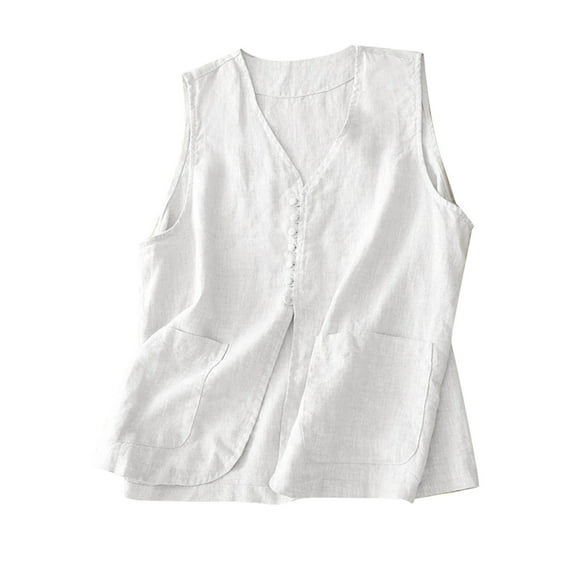 Women's Outerwear Vests Womens Cotton Linen Vest Casual Loose V Neck Sleeveless Vests Jacke XL