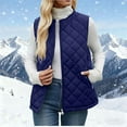 thumbnail image 1 of Women's Outwear Vests, Lightweight Zip up Cotton Padded Gilet, Sleeveless Quilted Jackets with Pockets Blue 3XL, 1 of 9