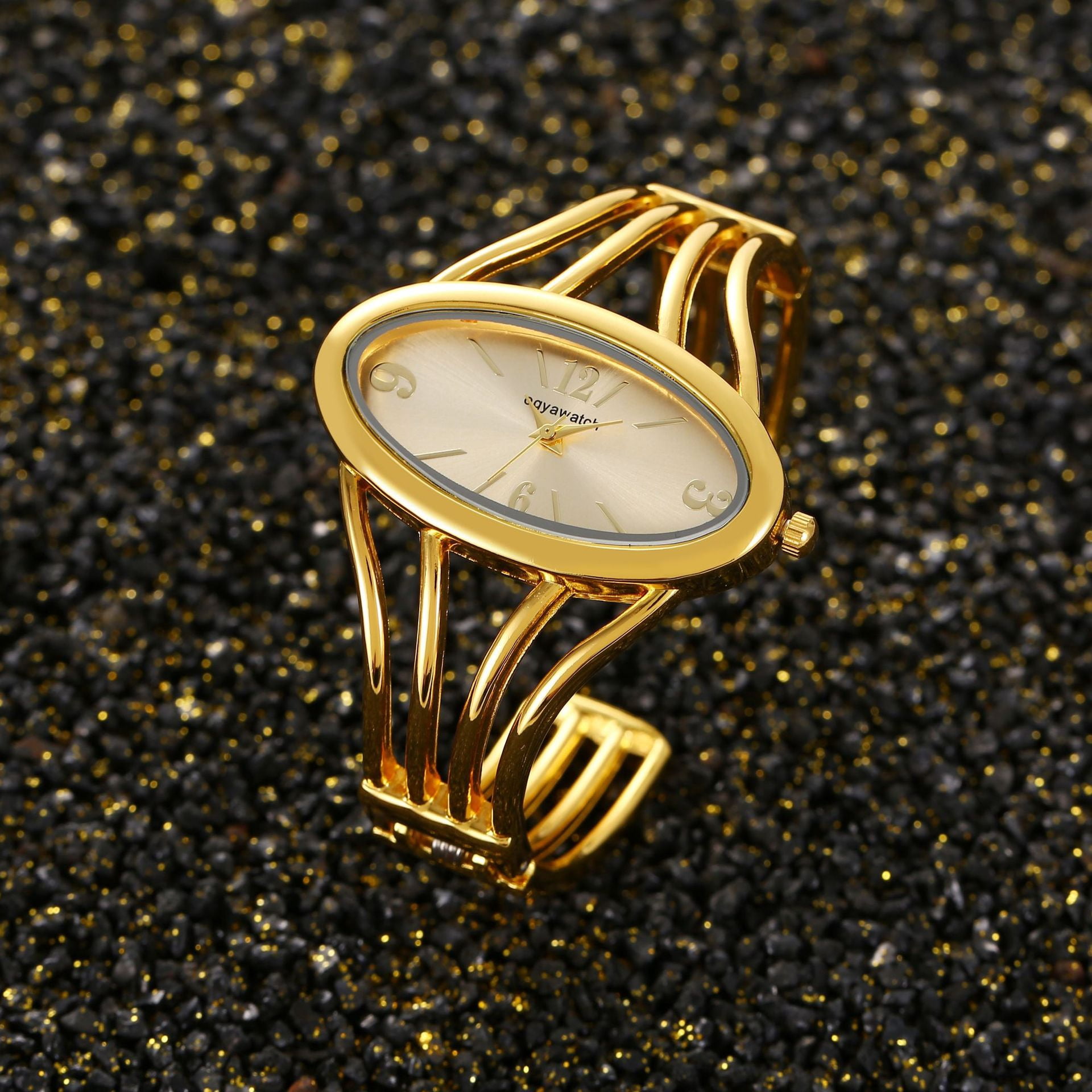 Vintage Oval Quartz Analog Wristwatch Elegant Retro Vintage Oval Watch - Gold main image 2